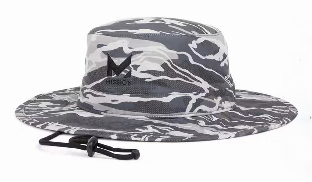 NWT Mission Matrix Camo Silver Cool UPF50 W Brim Boonie Drawstrng Uni Bucket Hat